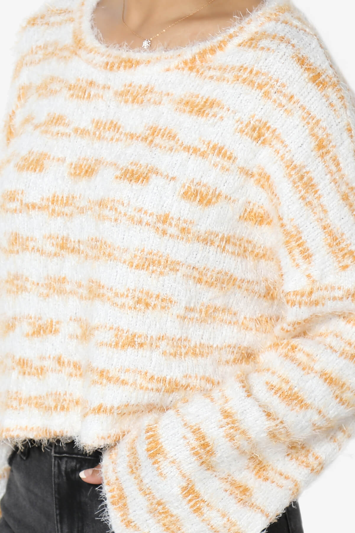 Carrine Fuzzy Stripe Crop Sweater MUSTARD_5