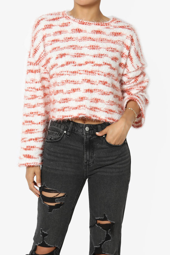 Carrine Fuzzy Stripe Crop Sweater RUST_1
