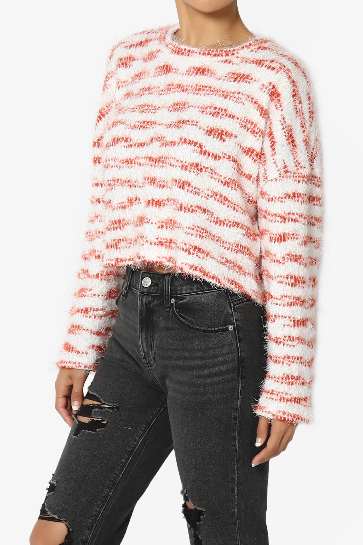 Carrine Fuzzy Stripe Crop Sweater RUST_3