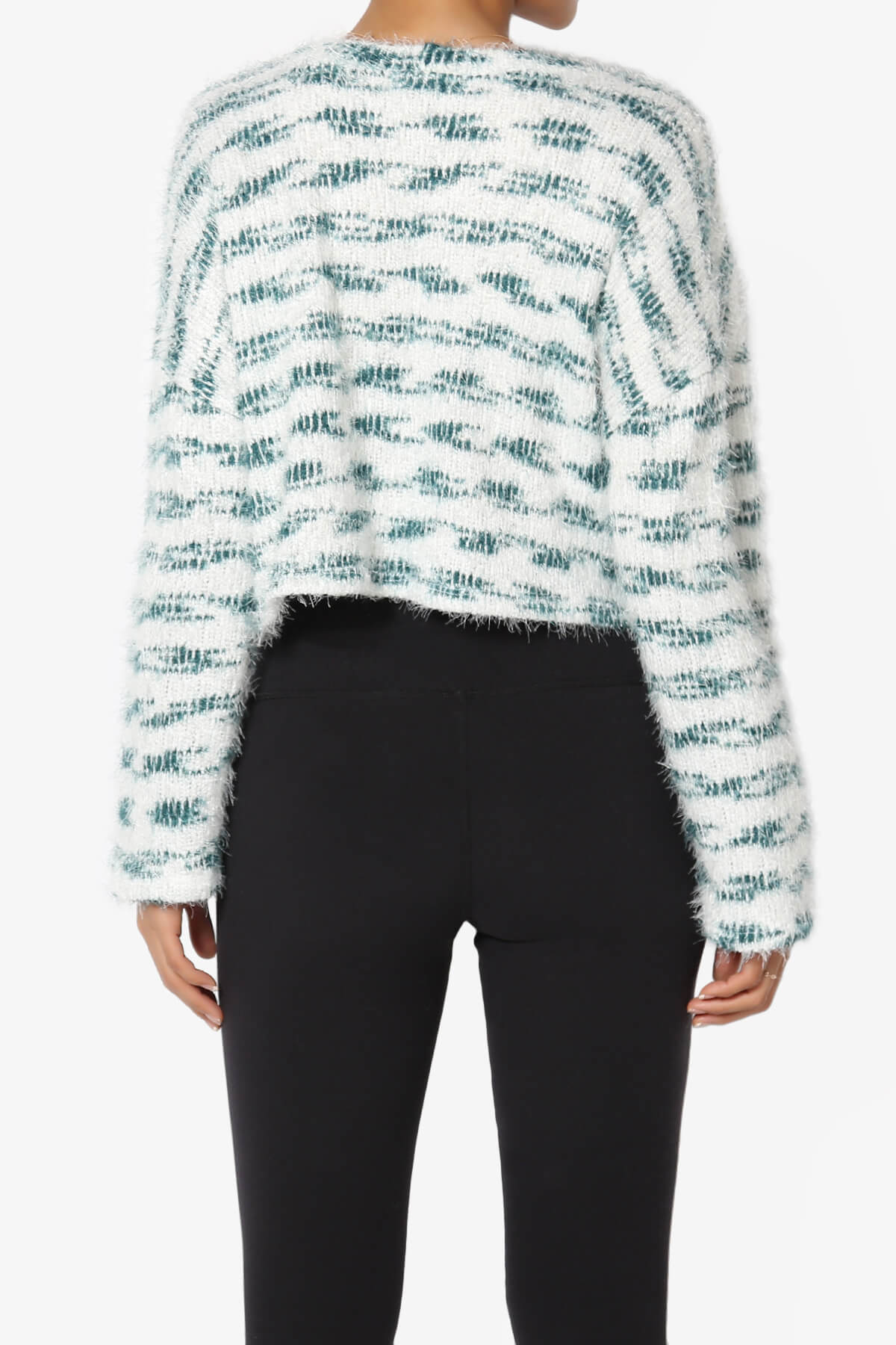 Carrine Fuzzy Stripe Crop Sweater TEAL_2