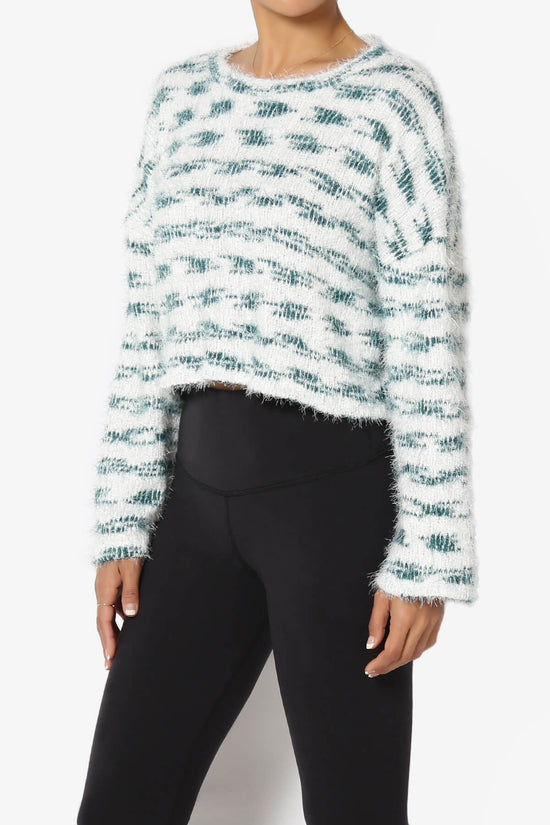 Carrine Fuzzy Stripe Crop Sweater TEAL_3