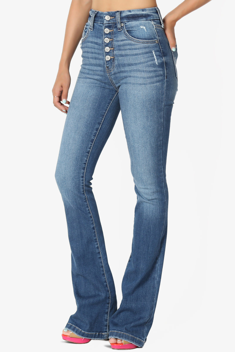 HIGH-RISE MINI FLARE JEANS IN WASHED BLUE – Thaleypa Aparel