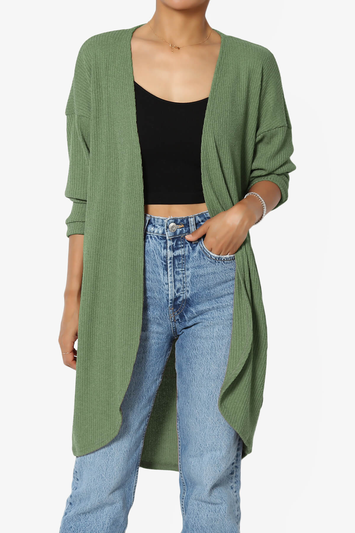 Lexa Ribbed Knit Open Front Cardigan OLIVE_1