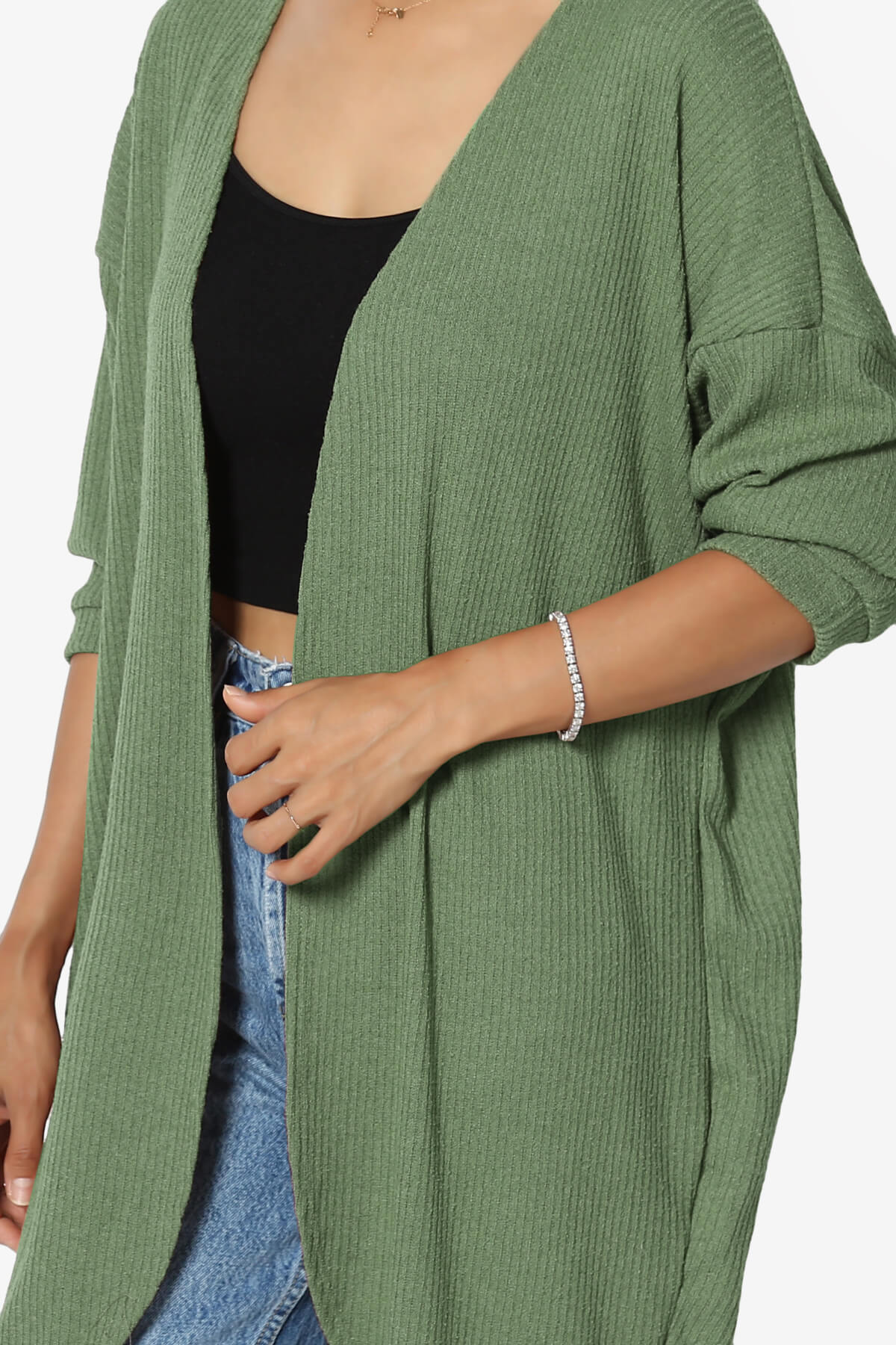 Lexa Ribbed Knit Open Front Cardigan OLIVE_5