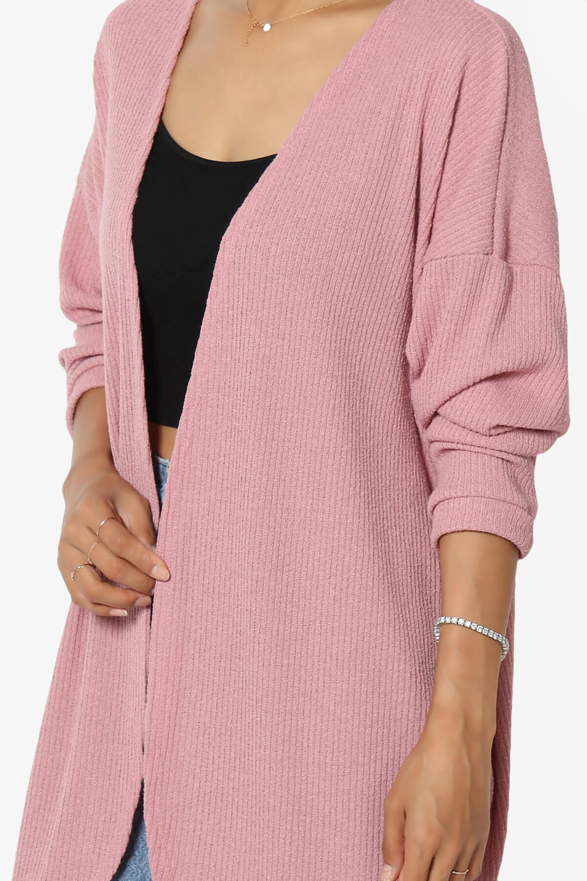 Lexa Ribbed Knit Open Front Cardigan PINK_5
