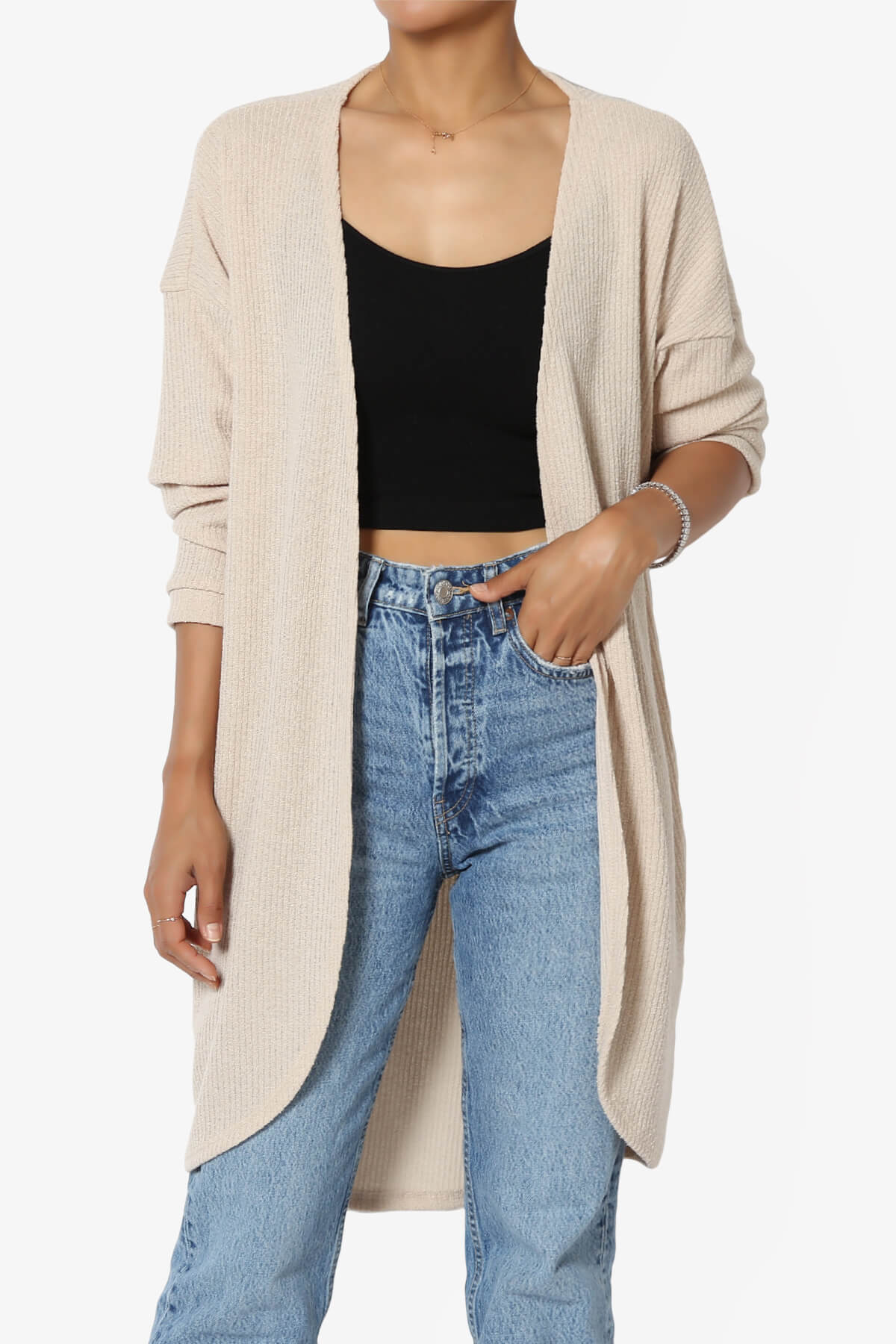 Lexa Ribbed Knit Open Front Cardigan TAUPE_1