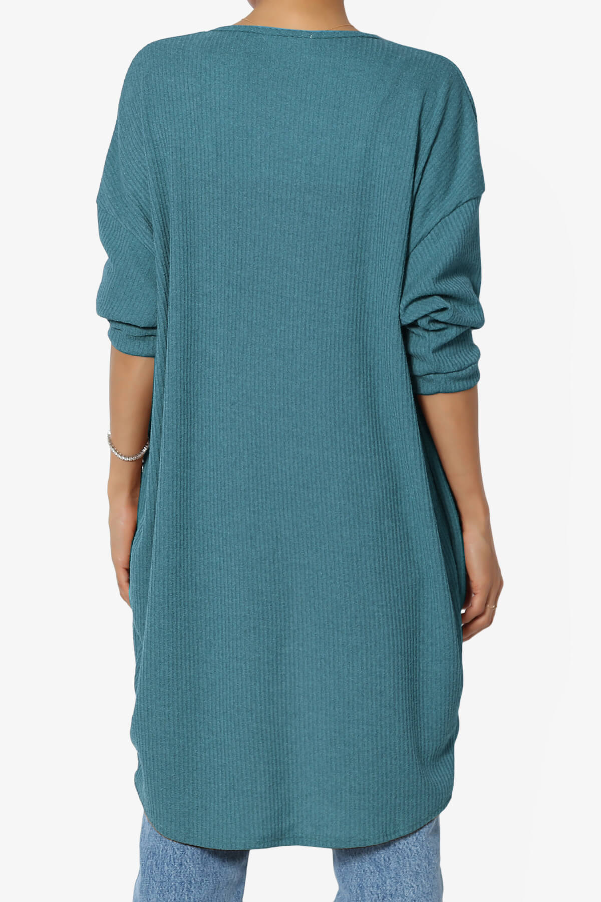 Lexa Ribbed Knit Open Front Cardigan TEAL_2
