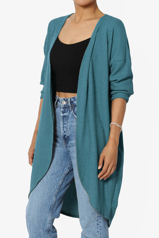 Lexa Ribbed Knit Open Front Cardigan TEAL_3