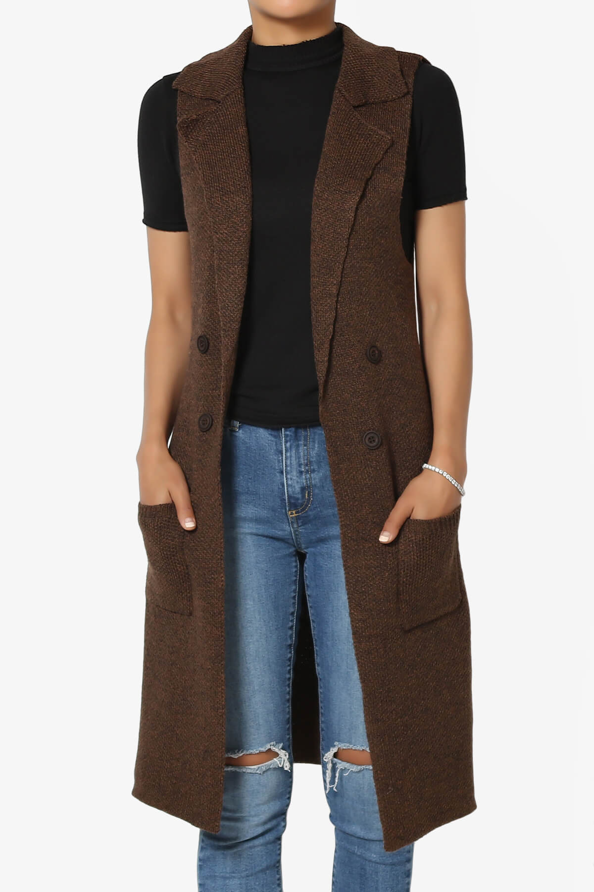 Yaro Sweater Knit Long Vest Gilet BROWN_1
