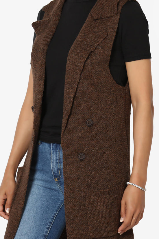 Yaro Sweater Knit Long Vest Gilet BROWN_5