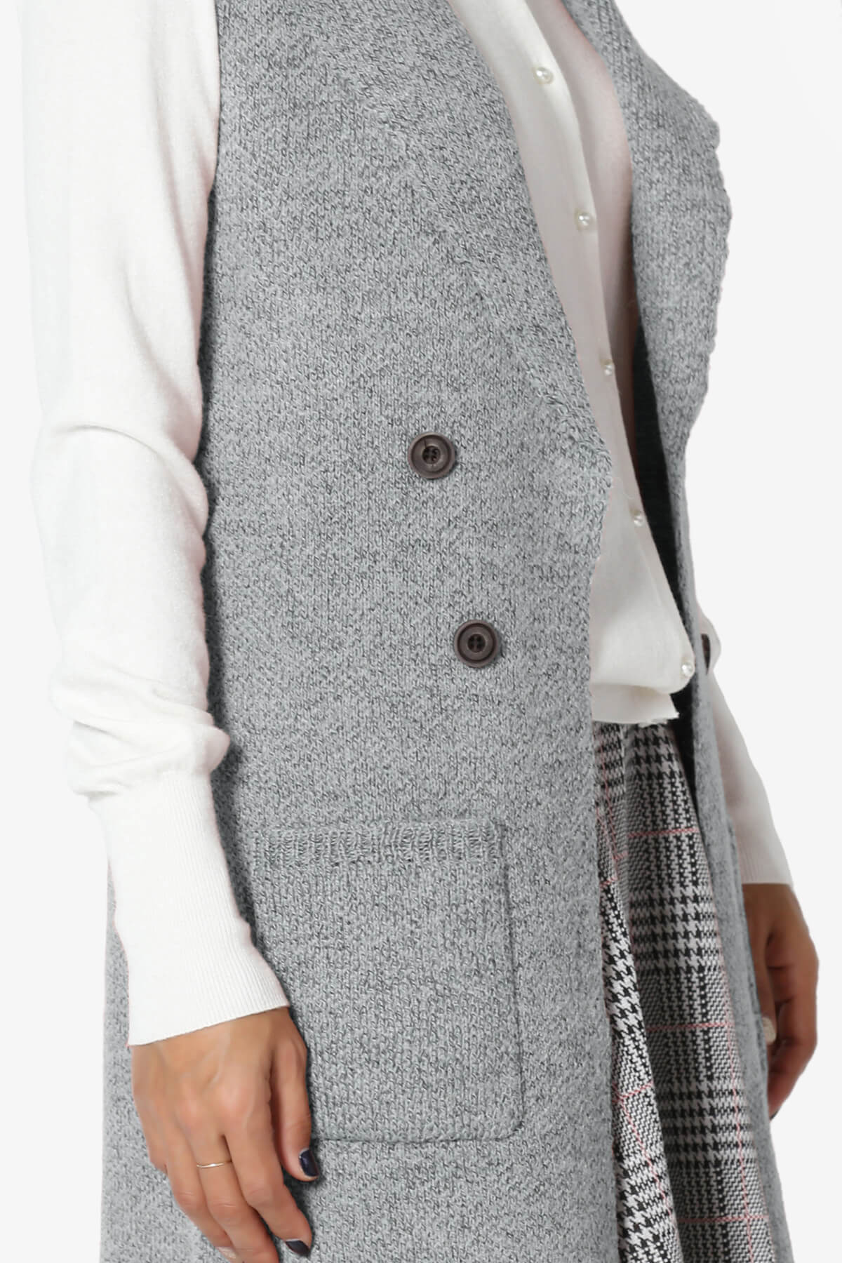 Yaro Sweater Knit Long Vest Gilet GREY_5