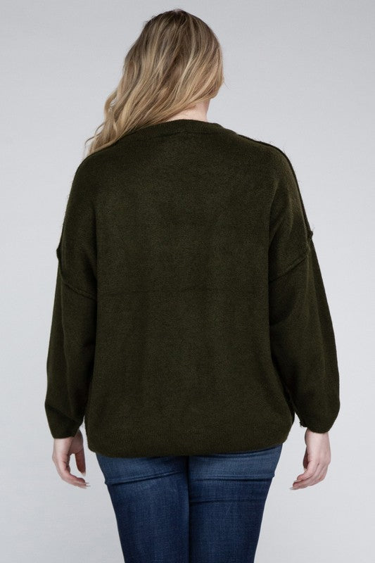 Load image into Gallery viewer, ZENANA Plus Oversized Round Neck Raw Seam Melange Sweater
