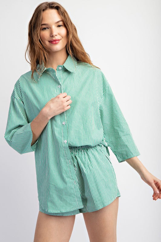 Sweet Generis 2pcs SET SOFT WOVEN STRIPE OVERSIZE SHIRT AND SHORTS