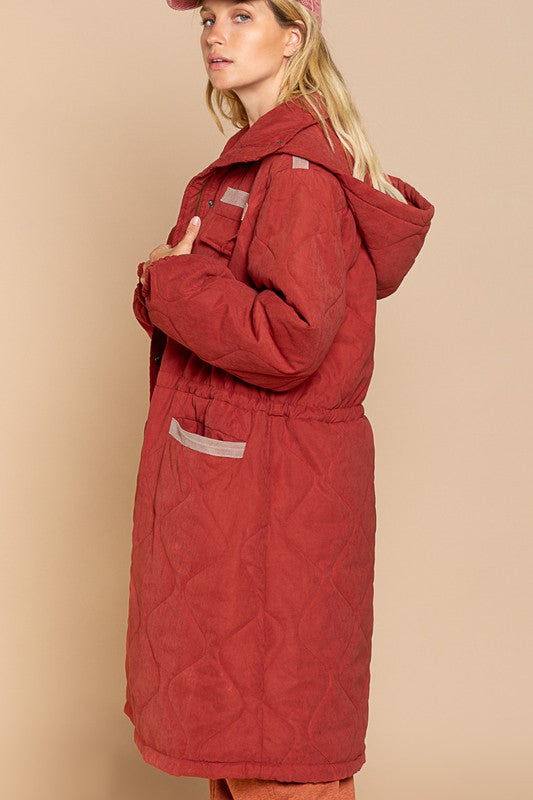 Load image into Gallery viewer, POL Long Padded Jacket With Hoodie
