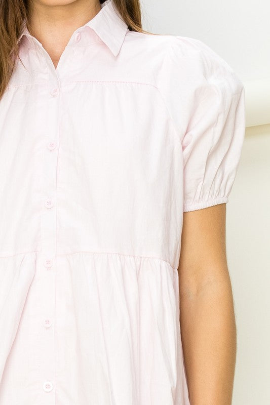 HYFVE Not Your Girl Tiered Button-Up Mini Dress