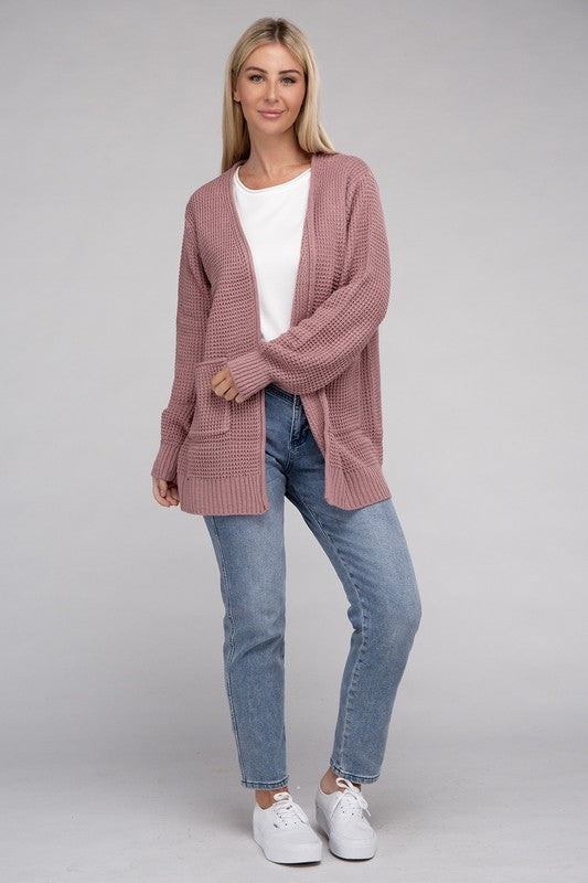 ZENANA Low Gauge Waffle Open Cardigan Sweater