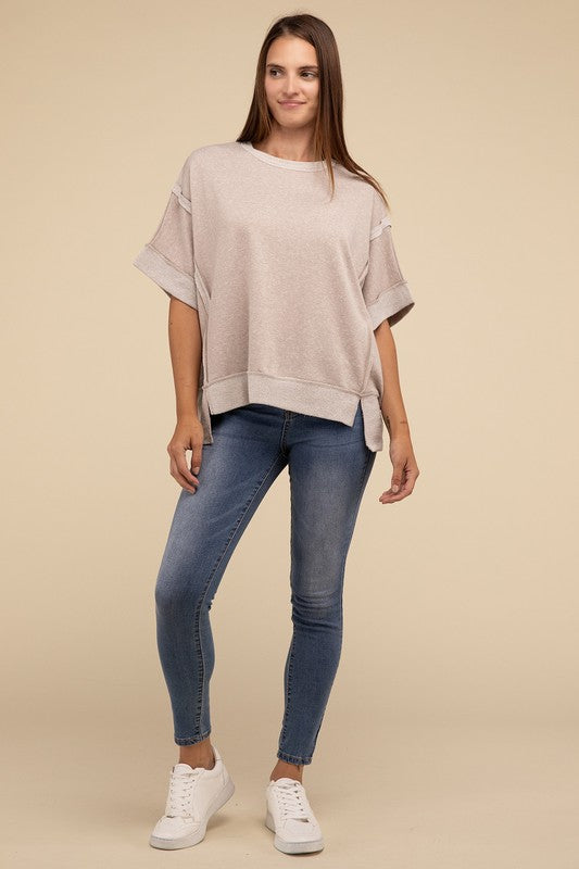 Emory Park Contrast Trim Top Stitching Drop Shoulder Top