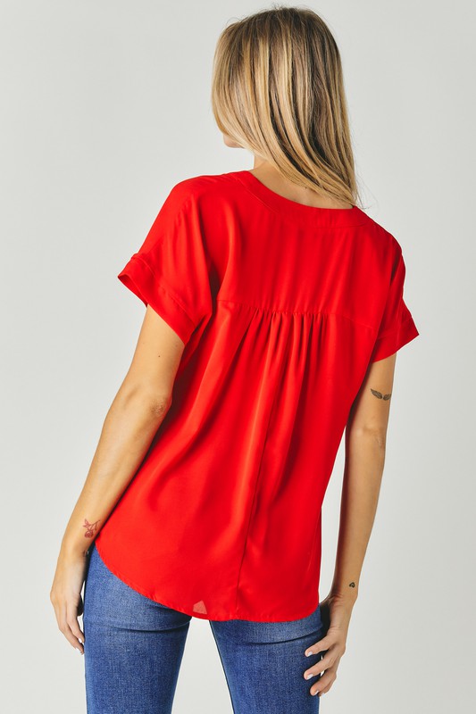 Davi & Dani V-Neck Dolman Sleeve Solid Basic Top