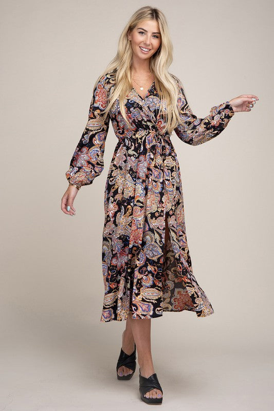 Nuvi Apparel Paisley Print Shirred Waist A-line Dress