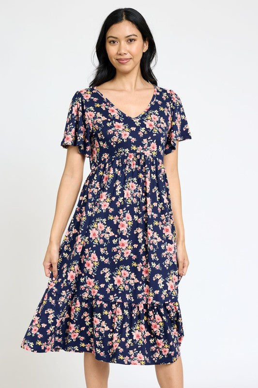 EG fashion Floral Angel Sleeve Midi Dress