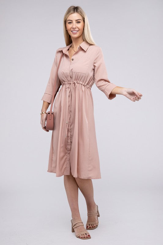 Nuvi Apparel Drawstring Waist Shirt Dress