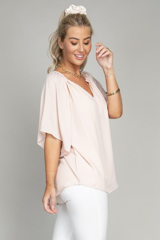 Nuvi Apparel Solid Notched Neck Blouse