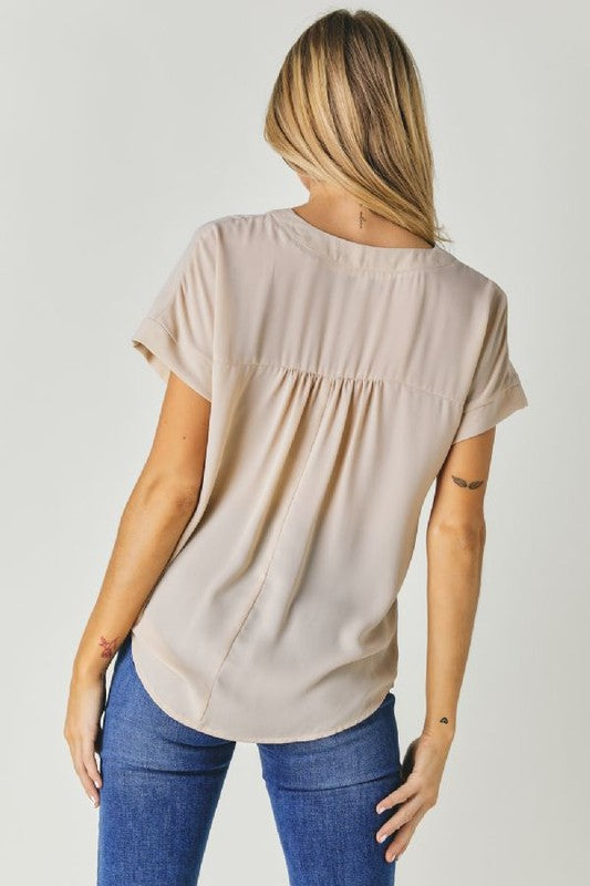 Davi & Dani V-Neck Dolman Sleeve Solid Basic Top