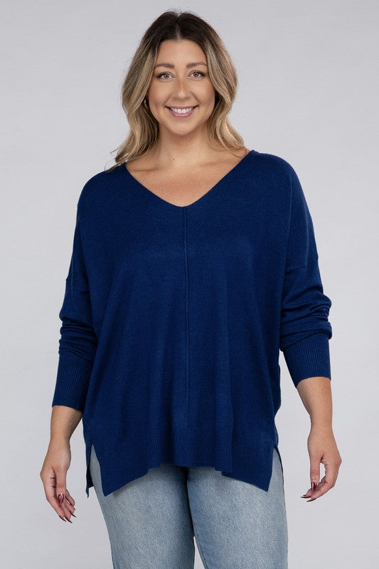 ZENANA Plus Garment Dyed Front Seam Sweater