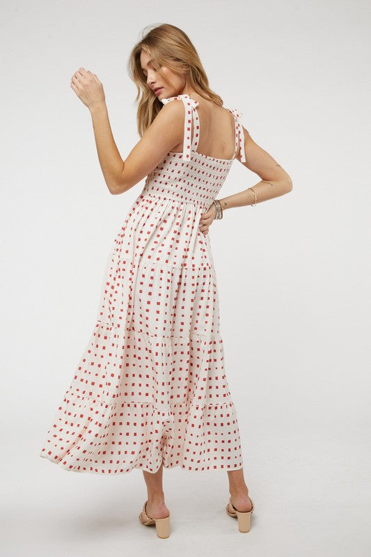 Davi & Dani Printed Smocked Ruffle Maxi Dress