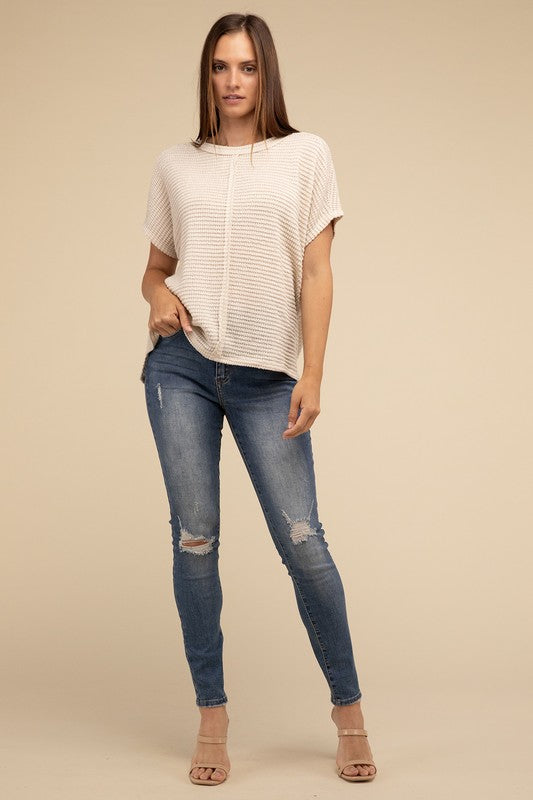 ZENANA Dolman Short Sleeve Jacquard Sweater