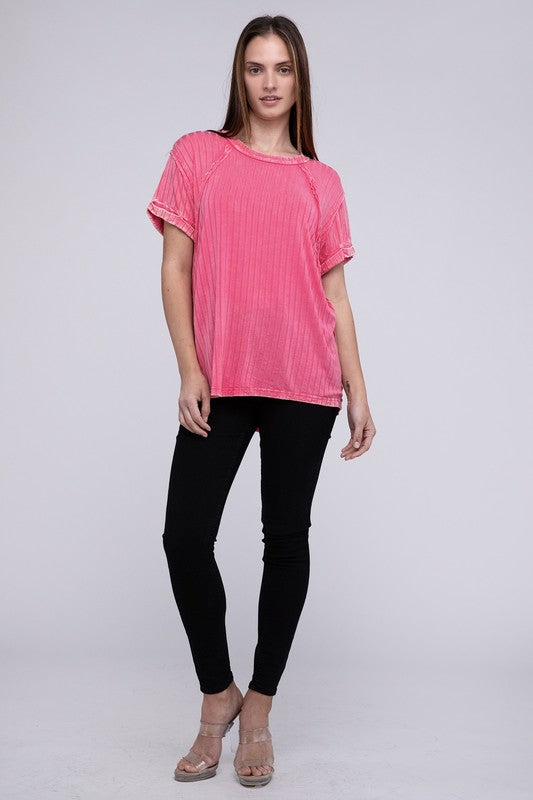 ZENANA Ribbed Raglan Dolman Sleeve Boat-Neck Top