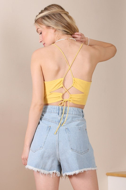 Lilou Sleeveless yellow crop tank top