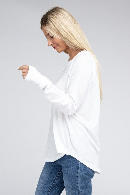 ZENANA Cotton Raglan Sleeve Thumbhole Top