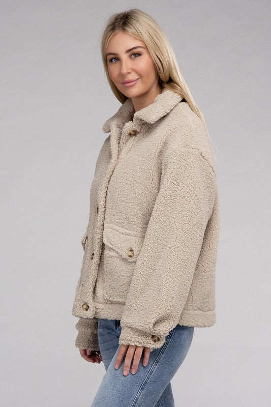 Ambiance Apparel Cozy Sherpa Button-Front Jacket