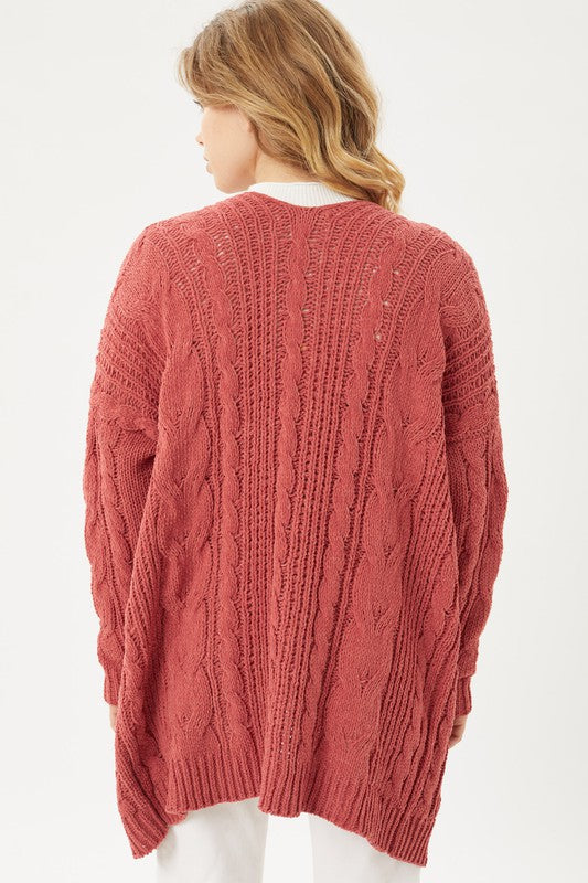 Love Tree Chenille Cable Knit Oversized Open Front Cardigan