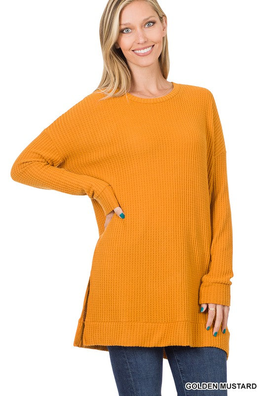 Load image into Gallery viewer, ZENANA Brushed Thermal Waffle Round Neck Sweater
