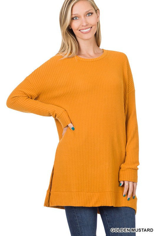 ZENANA Brushed Thermal Waffle Round Neck Sweater