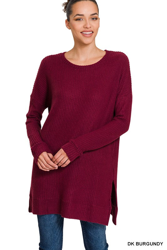 Load image into Gallery viewer, ZENANA Brushed Thermal Waffle Round Neck Sweater
