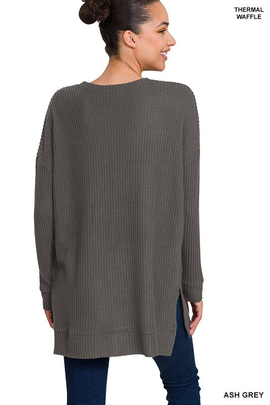 ZENANA Brushed Thermal Waffle Round Neck Sweater