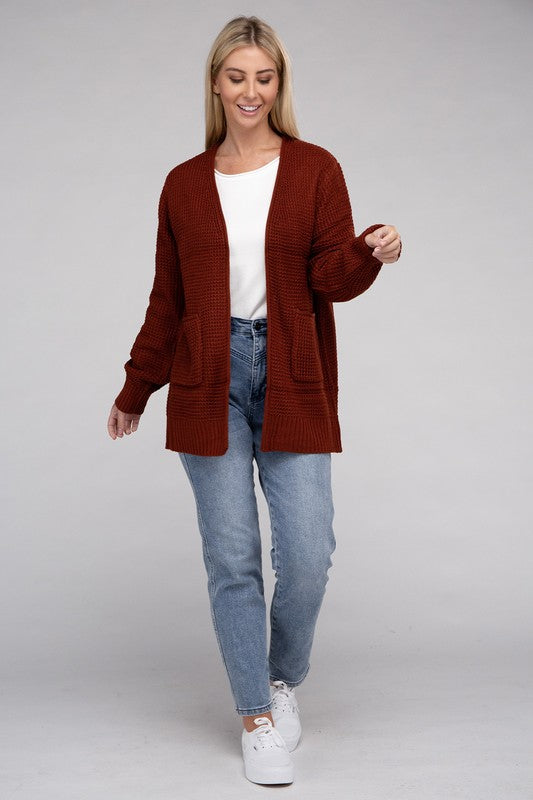 ZENANA Low Gauge Waffle Open Cardigan Sweater