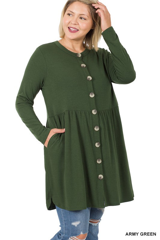 Load image into Gallery viewer, ZENANA Plus Shirred Waist Buttoned Cardigan
