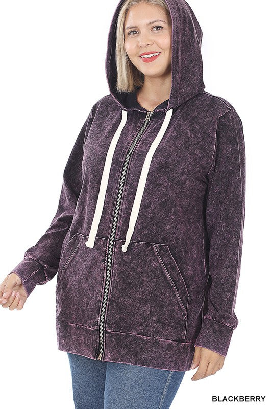 Load image into Gallery viewer, ZENANA Plus Mineral Wash Zippers Hoodie Jacket
