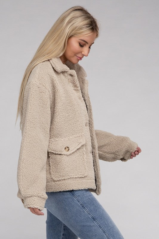 Ambiance Apparel Cozy Sherpa Button-Front Jacket