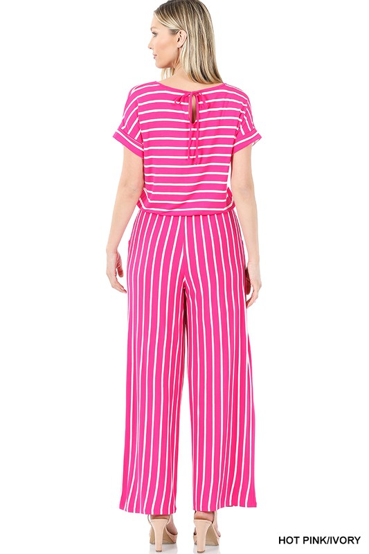 ZENANA Striped Wide Leg Jumpsuit