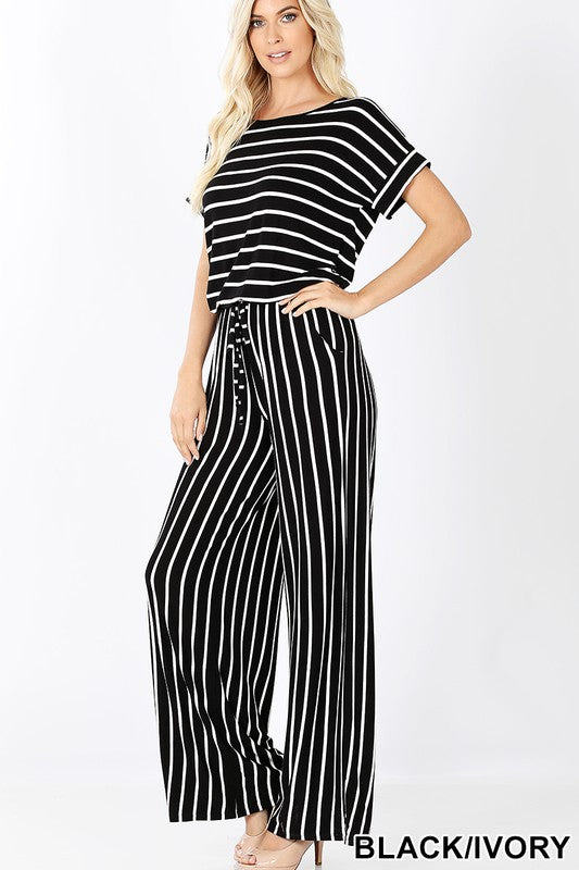 ZENANA Striped Wide Leg Jumpsuit