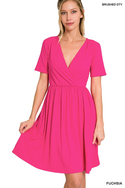 ZENANA Brushed DTY Buttery Soft Fabric Surplice Dress