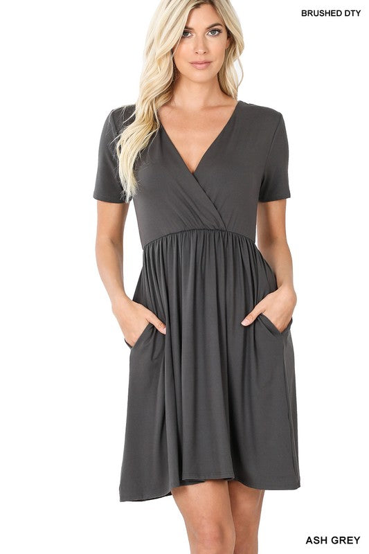 ZENANA Brushed DTY Buttery Soft Fabric Surplice Dress