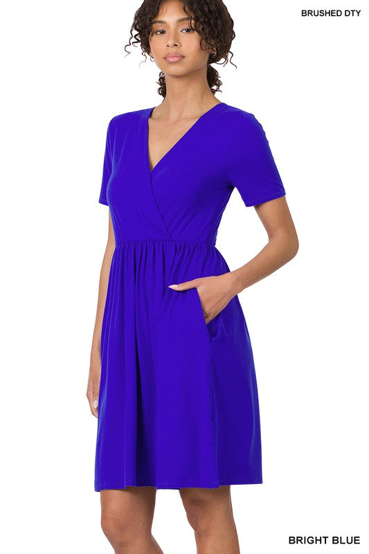 ZENANA Brushed DTY Buttery Soft Fabric Surplice Dress