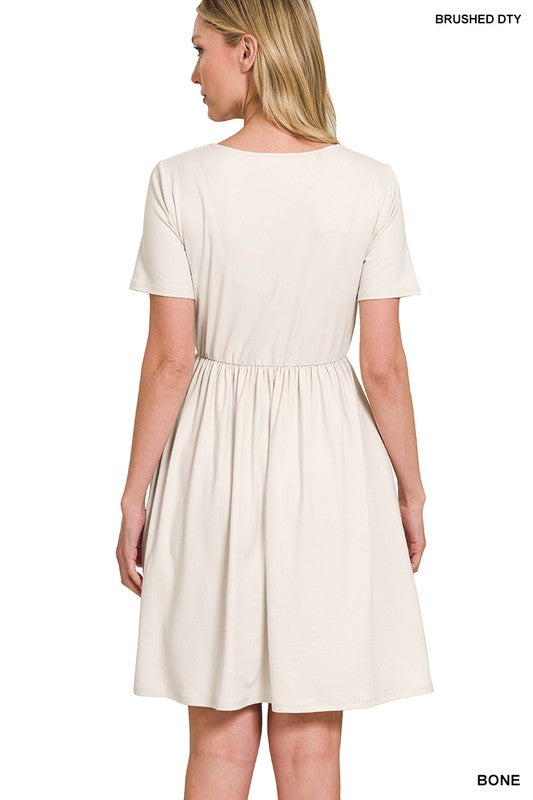 ZENANA Brushed DTY Buttery Soft Fabric Surplice Dress