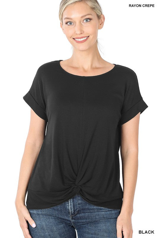 ZENANA Rayon Span Crepe Knot-Front Top